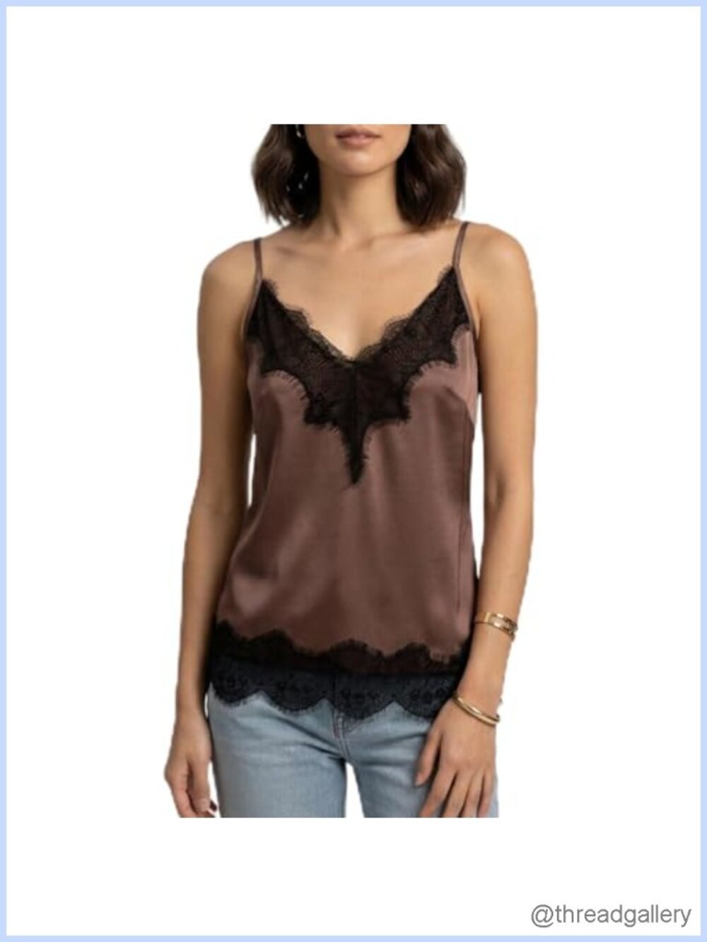Satin Lace Trim Camisole V Neck Spaghetti Strap Silky Tank Top Sleeveless